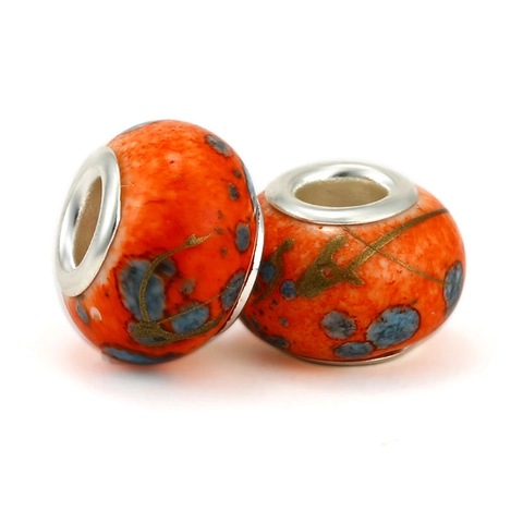 Large Hole Lampwork Glass Resin Charm Beads Colorful Glitter Floral Marbling Design For DIY Bracelet Jewelry Making Women