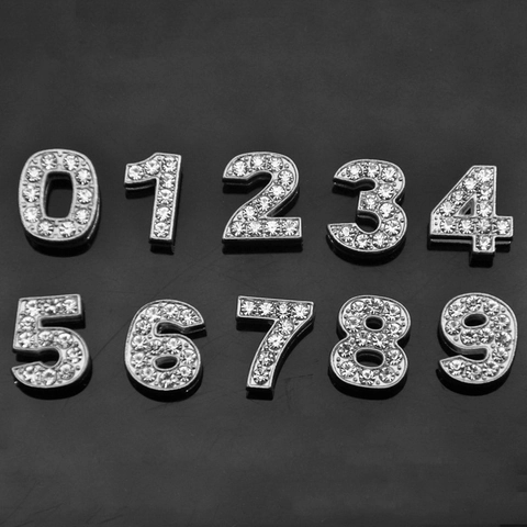 Silver Plated Metal Rhinestone DIY Number Charms For Bracelet Necklace Jewelry Making Handmade Personalized Sparkling Number Beads