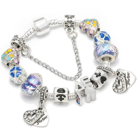 Pulsera de Amuletos DIY para Mujer Cadena de Serpiente de Aleación Con Colgantes de Corazón Flor Cuentas de Vidrio de Murano