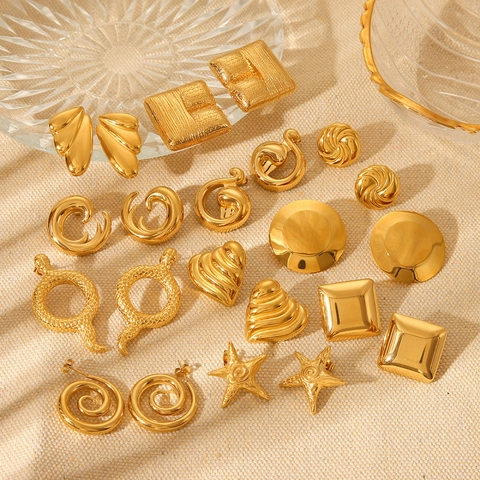 Boucles d'Oreilles Cœur Géométriques en Acier Inoxydable Plaqué Or 18K pour Femmes Bijoux de Mode Vintage Style Ins Étanche