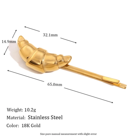 Vintage Roestvrij Staal Croissant Haarclip Verguld Bobby Pin Whimsical Food Shape Haaraccessoires Voor Vrouwen Sieraden