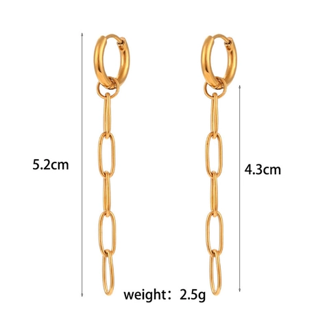 Boucles d'Oreilles Longues à Chaîne en Acier Inoxydable pour Femmes Plaquées Or 18K Géométriques Drop Huggie Hoop Bijoux