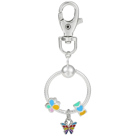 Fashion Alloy Enamel Butterfly Heart Charm Keychain For Women Silver Plated Metal Key Ring Bag Pendant Jewelry Gift