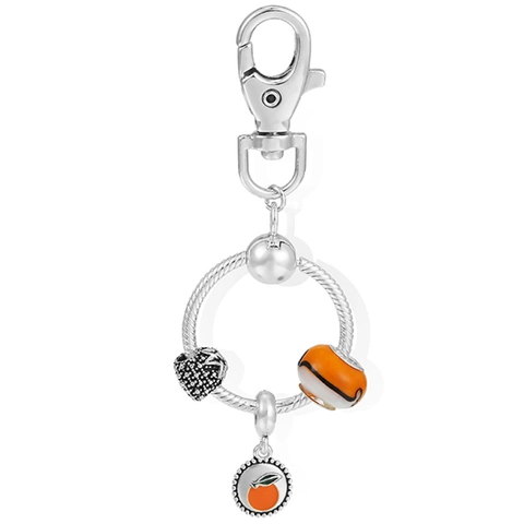 Llavero DIY Serie Frutas Con Colgantes de Naranja Fresa Metal Plateado Cuentas Cadena de Serpiente Adorno de Bolso Regalo Mujer