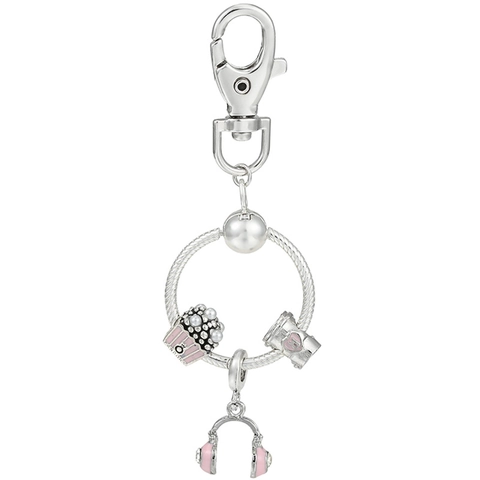 Travel Series DIY Metal Keychain Popcorn Coffee Cup Headset Charms For Women Girls Silver Pink Enamel Jewelry Gift Accessory