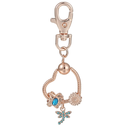 Portachiavi a Forma di Cuore Con Ciondoli Farfalla Girasole Libellula Zirconia Blu Lega di Metallo Gioiello Accessorio Regalo