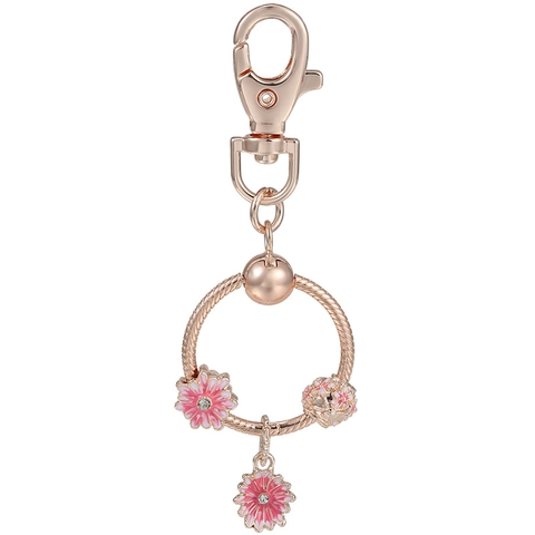 Roségoud Madeliefje Emaille Sleutelhanger Met Holle Kraal Legering Strass Bedeltje Sleutelring Voor Dames Tas Accessoires