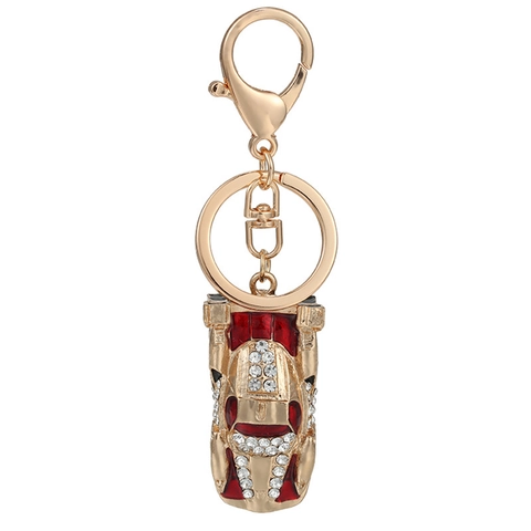 Fashion Gold Racing Car Keychain Alloy Rhinestone Enamel Car Key Ring For Women Bag Pendant Gift Cute Vehicle Key Chain