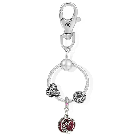 Portachiavi con Ciondolo DIY Vintage per Donna Lega Placcata Argento Perline Floreali a Cuore Ciondolo ad Albero di Strass Rossi