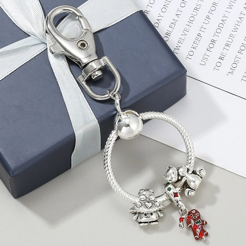 Portachiavi in Lega d'Argento a Tema Natalizio Con Ciondoli a Forma di Omino di Pan di Zenzero Orso Albero di Natale Fai da Te Regalo
