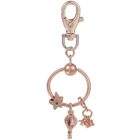 Portachiavi con Ciondoli Stella Mongolfiera Aereo Globo Oro Rosa per Donna in Lega con Strass Tema Viaggio Gioiello Regalo