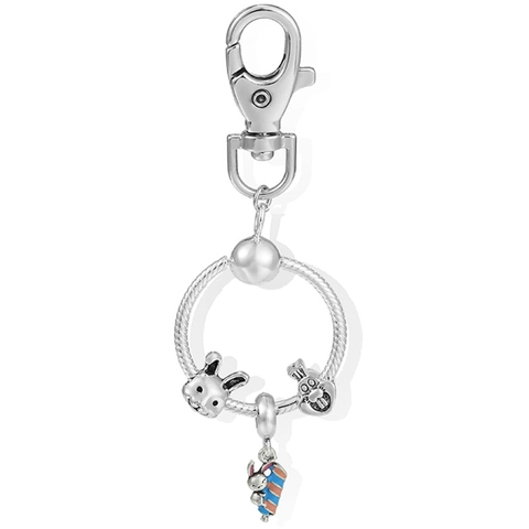 DIY Retro Silver Metal Rabbit Keychain With Enamel Stripe Charms For Women Car Bag Key Ring Accessory Jewelry Gift