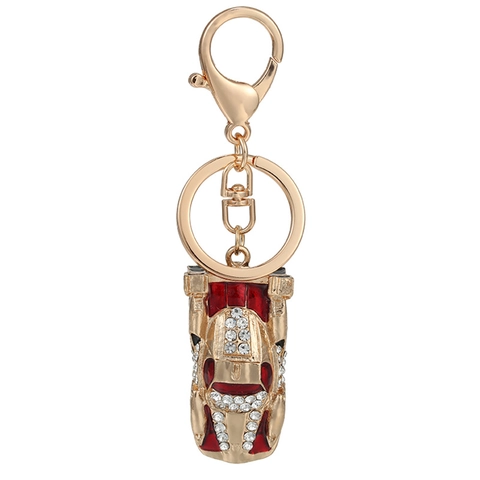 Mode Goud Racewagen Sleutelhanger Legering Strass Emaille Auto Sleutelhanger Voor Vrouwen Tas Hanger Cadeau Leuke Voertuig Sleutelhanger