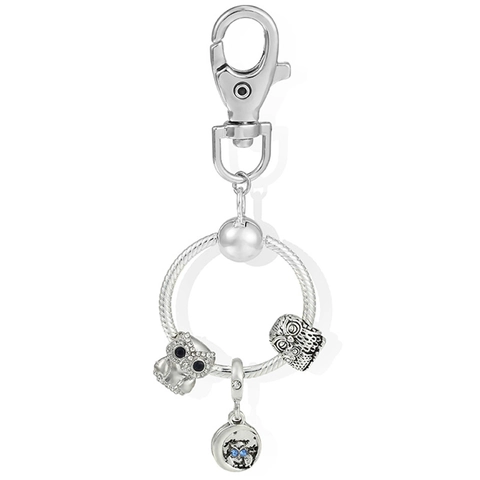 Portachiavi con Pendente Gufo Luna in Metallo Vintage per Donna Portachiavi Placcato Argento con Gufo Strass Ciondolo per Borsa Gioielli Regalo