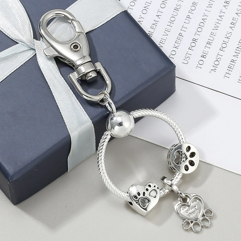Portachiavi in Lega Argento Con Ciondolo Cuore Zampa di Animale Inciso You Are Always In My Heart Anello a Catena Regalo Per Amanti Animali