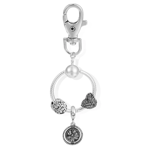 DIY Baum des Lebens Herz Charms Schlangenkette Kreis Metall Schlüsselanhänger Silber Tasche Anhänger Damen Modeschmuck