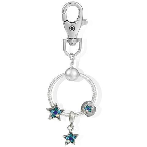 Porte-clés Étoile en Strass Mode Alliage Plaqué Argent Fermoir Mousqueton Charme de Sac Anneau en Métal Bijoux Femme Cadeau