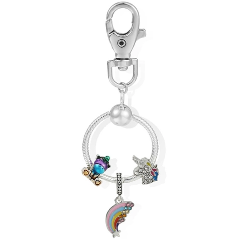 Portachiavi con Perline Unicorno Fai da Te in Lega d'Argento Ciondolo Stella Cuore Arcobaleno per Ragazze Donna Accessori Borsa