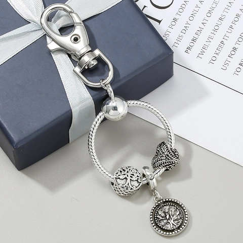 DIY Baum des Lebens Herz Charms Schlangenkette Kreis Metall Schlüsselanhänger Silber Tasche Anhänger Damen Modeschmuck