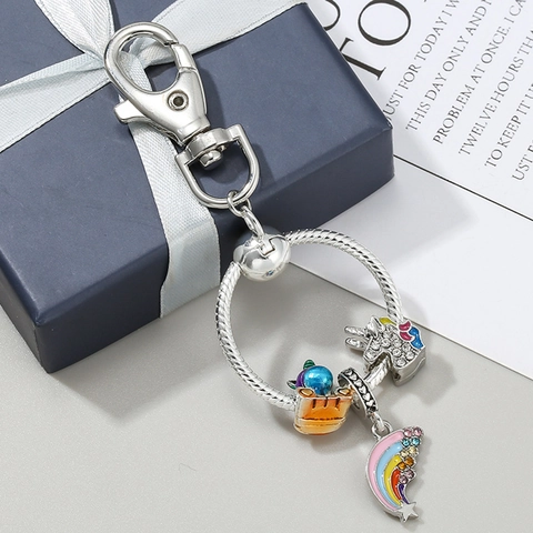 Portachiavi con Perline Unicorno Fai da Te in Lega d'Argento Ciondolo Stella Cuore Arcobaleno per Ragazze Donna Accessori Borsa