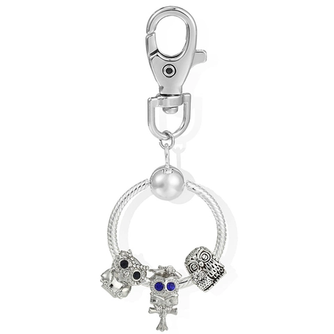 Portachiavi con Perline di Gufo in Lega Retrò con Chiusura a Moschettone Fai-da-Te Anello a Catena a Serpente Ciondolo Gufo con Strass Blu