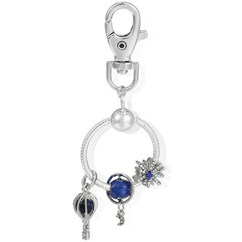 Porte-clés en Métal Argenté avec Breloques Terre Montgolfière Étoile pour Femme Pendentif de Sac Émail Bleu Strass Bijoux Cadeau