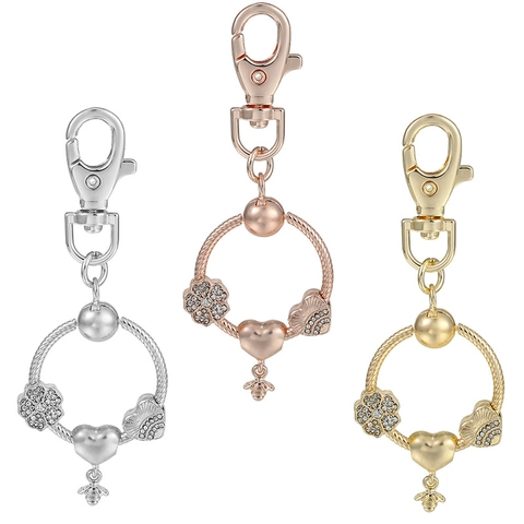 Portachiavi in Lega con Ciondoli Ape Cuore Fiore Decorazione Strass Perle di Cristallo Portachiavi a Cerchio per Borsa Donna Regalo