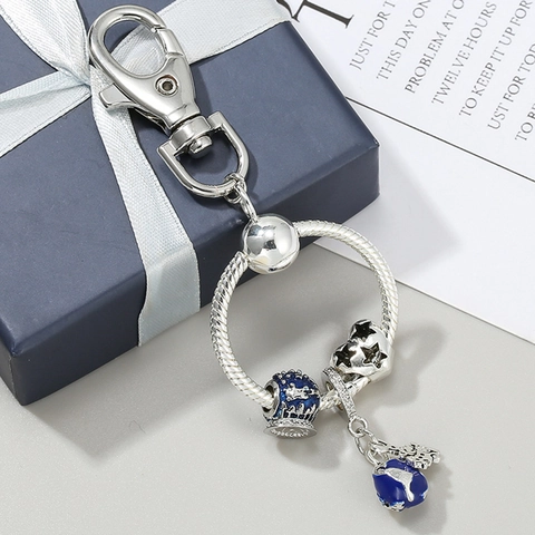 Planet Series Metal Keychain Lobster Clasp Snake Chain Charm Ring With Star Heart Enamel Bead Earth Pendant For Women Gift