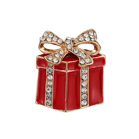 Broche de Navidad Caja de Regalo Roja Aleación Esmalte Strass Lazo Broche para Mujeres Hombres Fiesta Festiva Ropa Accesorios Joyería