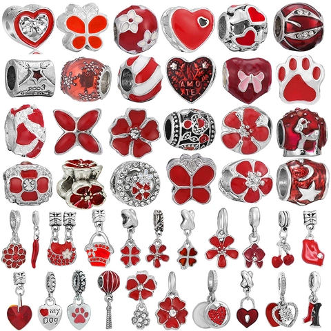 Alloy Enamel Red Heart Flower Reindeer Charms For DIY Bracelet Necklace Jewelry Making Dangle Beads Women Gift