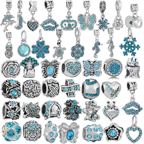 Γαλάζια Στρας DIY Charms Χάντρες Κρυστάλλου από Κράμα για Βραχιόλια Κολιέ Στυλ Pandora Αξεσουάρ Κοσμημάτων Δώρο για Γυναίκες