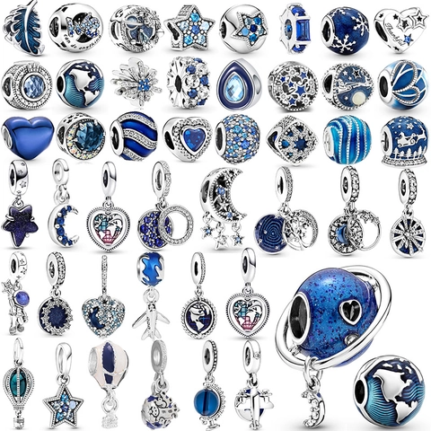 Blue Starry Sky Celestial Charms Alloy Cubic Zirconia Moon Earth Astronaut Heart Dangle Beads For DIY Bracelet Jewelry Making