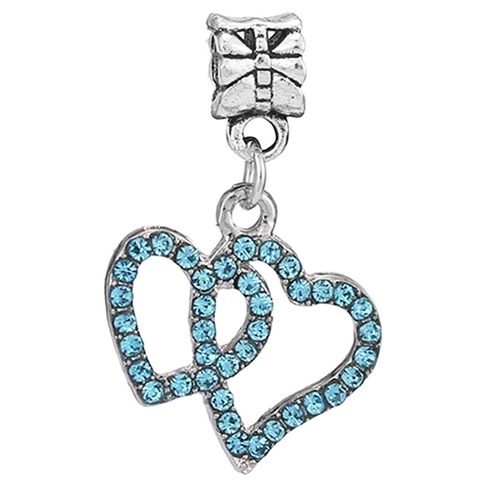 Blue Rhinestone Alloy Heart Crown Charms Beads For DIY Jewelry Making Silver Plated Pendant Accessory For Bracelet Necklace