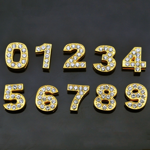 Fashion Gold Alloy Rhinestone Number Beads DIY Jewelry Making Slide Charms For Women Bracelets Necklace Accessories