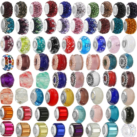 European DIY Charm Beads Large Hole Lampwork Glass Rhinestone Pave Clay Mud Beads For Bracelets Women Fashion Jewelry Accessories