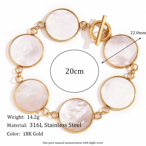 Pulsera Redonda de Acero Inoxidable 316L con Perlas Artificiales para Mujer Chapado en Oro 18K Cierre de Palanca Joyería