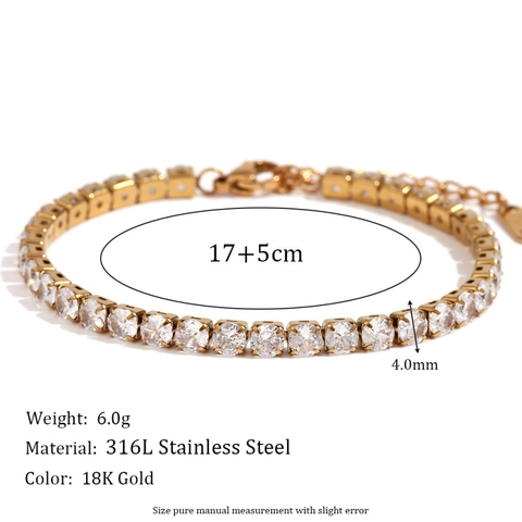 Bracciale Tennis in Acciaio Inossidabile per Donna Placcato in Oro 18K Argento con Strass Braccialetto a Catena Regalo Gioielli