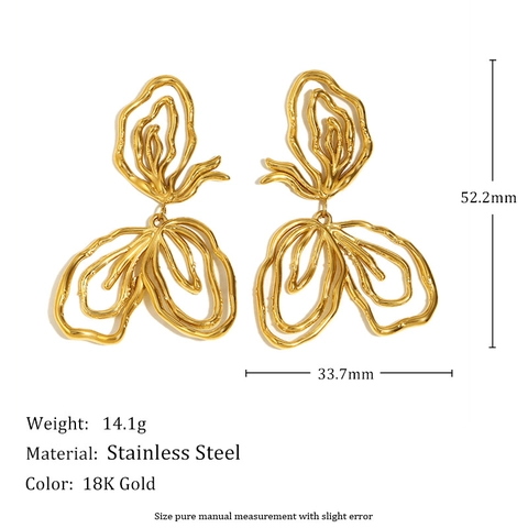 18K Vergoldete Edelstahl Ohrringe Für Damen Blumen Kirschen Abstrakte Linie C-Form Ohrstecker Vintage Mode Schmuck