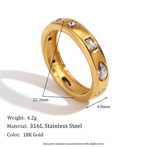 Edelstahl Zirkonia Stern Wassertropfen Ring Armreif Creolen Für Damen 18K Gold Silber Plattiert Geometrischer Schmuck