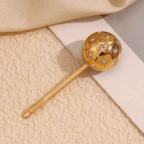 Luxueuse Pince à Cheveux Boule Motif Étoile en Acier Inoxydable pour Femmes Plqué Or 18K Strass Épingle à Cheveux Bijoux Fantaisie