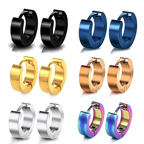 Minimalist Stainless Steel Hoop Earrings For Men Women Hip Hop Geometric Ear Buckle Gold Silver Black Blue Jewelry