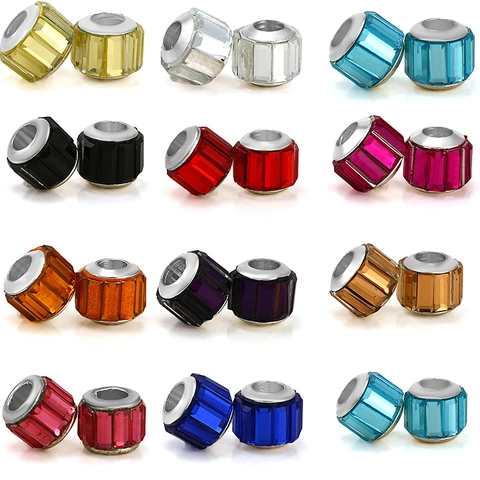 Faceted Rhinestone Large Hole Spacer Beads Alloy Crystal Cylinder Beads For DIY Jewelry Making Bracelet Necklace Components