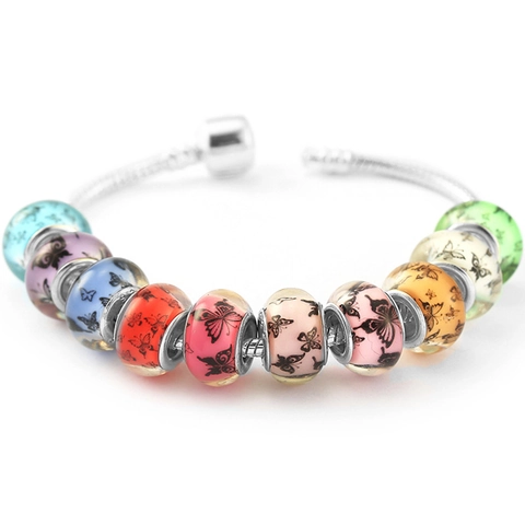 DIY Glass Beads With Core Large Hole Painted Flower Butterfly Charms For Bracelet Jewelry Making Findings