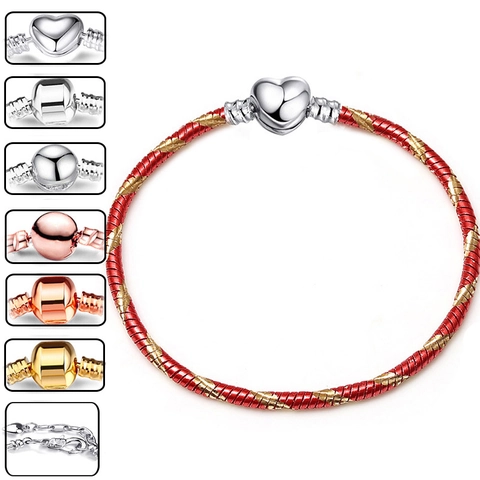 Copper Red Gold Spiral Snake Chain Bracelet For Women Unisex Geometric Basic Base Chain Fashion Jewelry Gift