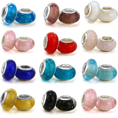 DIY Bubble Lampwork Glass Beads With 925 Sterling Silver Core For Bracelet Making Colorful Jewelry Charms Beads Accessories
