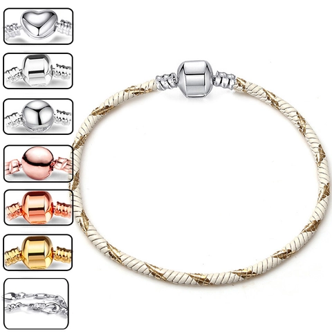 Fashion Woven Leather Bracelet With Metal Clasp Adjustable Braided Snake Chain Base For Women DIY Jewelry Making Gift