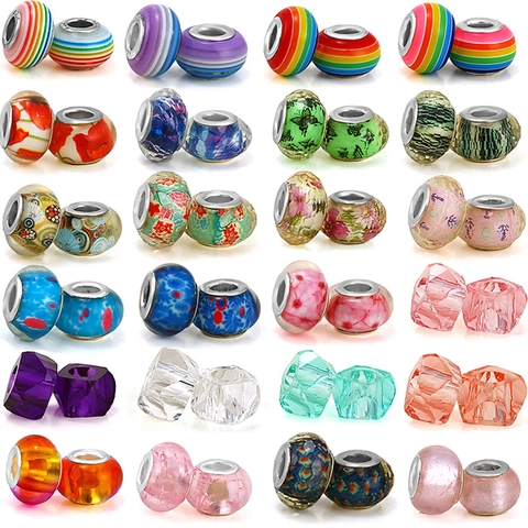 Rainbow Striped Large Hole Glass Beads Metal Core DIY Charm For Bracelet Making Fashion Jewelry Accessories For Women