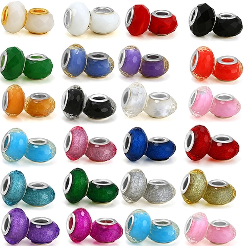 Faceted Glass Large Hole Spacer Beads With Metal Core European Style DIY Charms For Bracelet Jewelry Making Findings Women