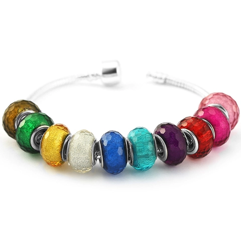 Faceted Glass Large Hole Spacer Beads With Metal Core European Style DIY Charms For Bracelet Jewelry Making Findings Women