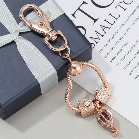 Portachiavi Cuore Oro Rosa Per Donna Fotocamera Retrò Profumo Mongolfiera Ciondolo Strass Catena Serpente Portachiavi Regalo